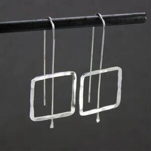 Sundance Hammered Silver* Minimalist Square Hanging Earrings